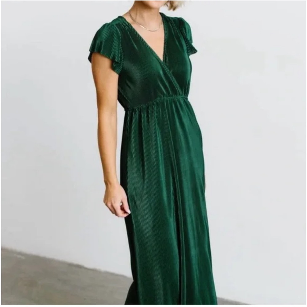 Baltic Born Athena Pleated Maxi Dress Short Sleeve Forrest Green